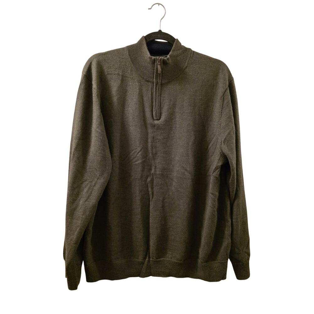Club Room Quarter-Zip Merino Wool Blend Sweater Mens Size XL Green
